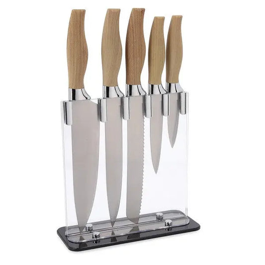 Sæt med køkkenknive og holder Quid Baobab (5 pcs) Brun Metal - nödstrøm.dk